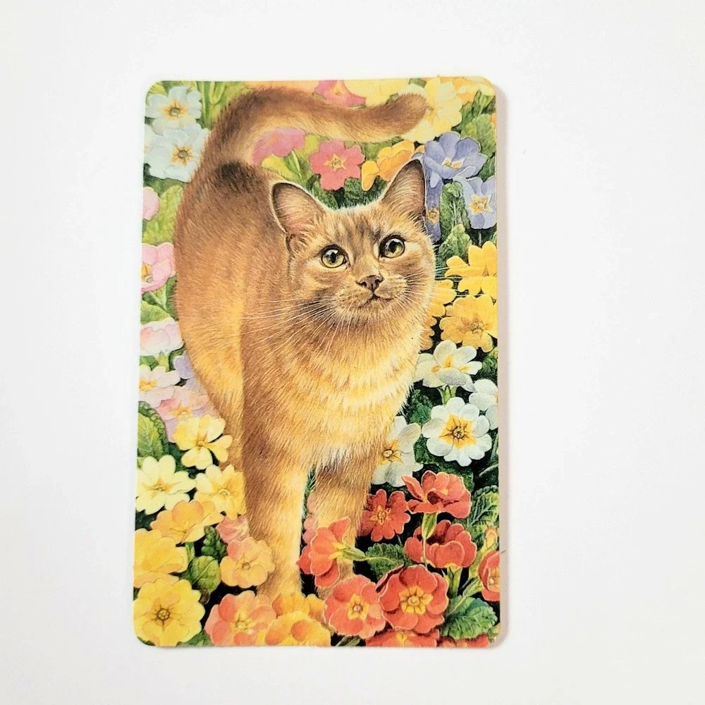 Vintage 90s Lesley Ivory Cats Card Bookmark- Spiro in Primulas 1990 Antioch W213